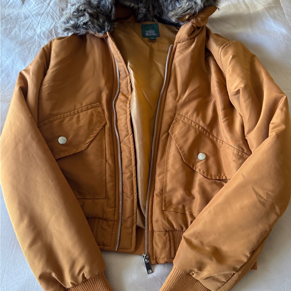 Wild Fable Tan Jacket with Faux Fur Trim